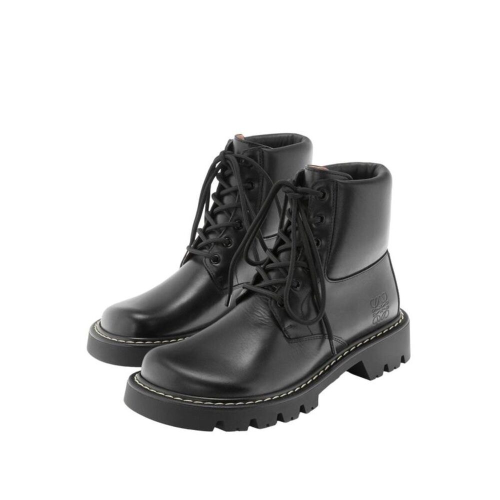 LOEWE Lace-Up Leather Combat Boots Men BLACK